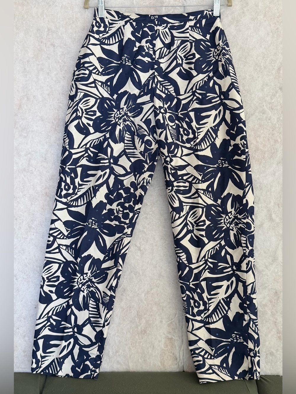 Adrianna Papell Navy and White Floral silk Trousers (SKU817)